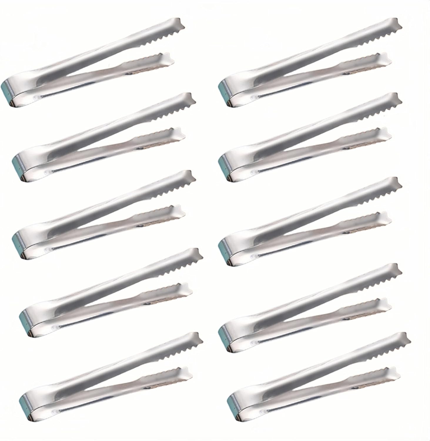 Stainless Steel Ice Sugar Tongs Mini Serving Tongs Small Tongs for Food Sweets Bread Cake Kitchen Wedding Party Bar Bucket(10 Pcs)
