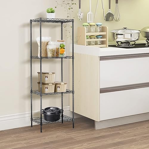 Miniatura 7 de ANTSKU Estantería de alambre de 4 niveles, estantes de alambre ajustables en altura, organizador de estante de almacenamiento de metal para
