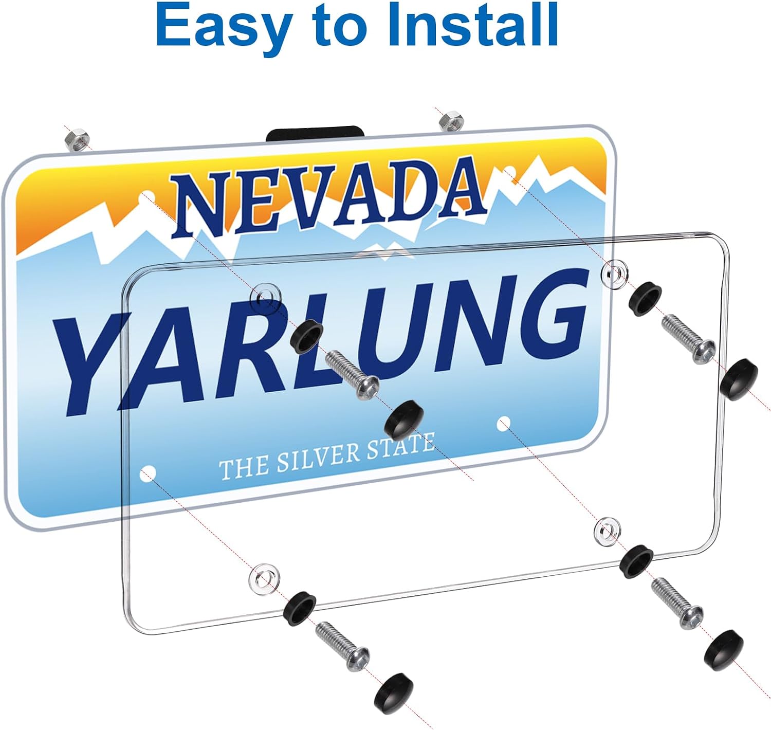 Yarlung 2 Pack License Plate Covers, Clear Flat License Plate Frame Protector with Screws Caps, Unbreakable Plastic Car Tag Fasteners for Universal Vehicles/Trucks Front or Rear
