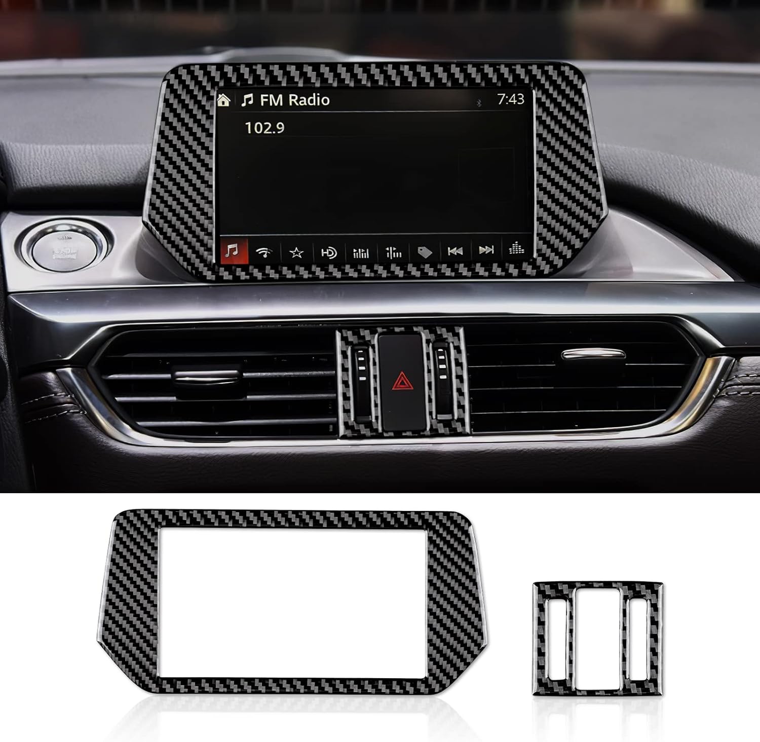 AIRSPEED for Mazda 6 2016-2017.5 with Automatic Transmission, Carbon Fiber Center Console Gear Shift Panel Cover Multimedia Knob Frame Cover Interior Trim
