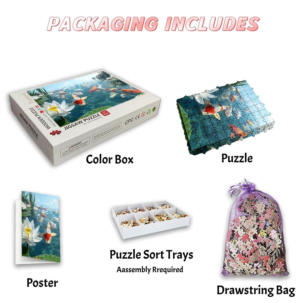 Puzzle 4000 sztuk ryb, puzzle 4000 elementów dla dorosłych lotos, drewniane puzzle dla dorosłych Gry edukacyjne, puzzle z wykwintnym pudełkiem do pakowania prezentów dla kobiet, obraz dekoracyjny