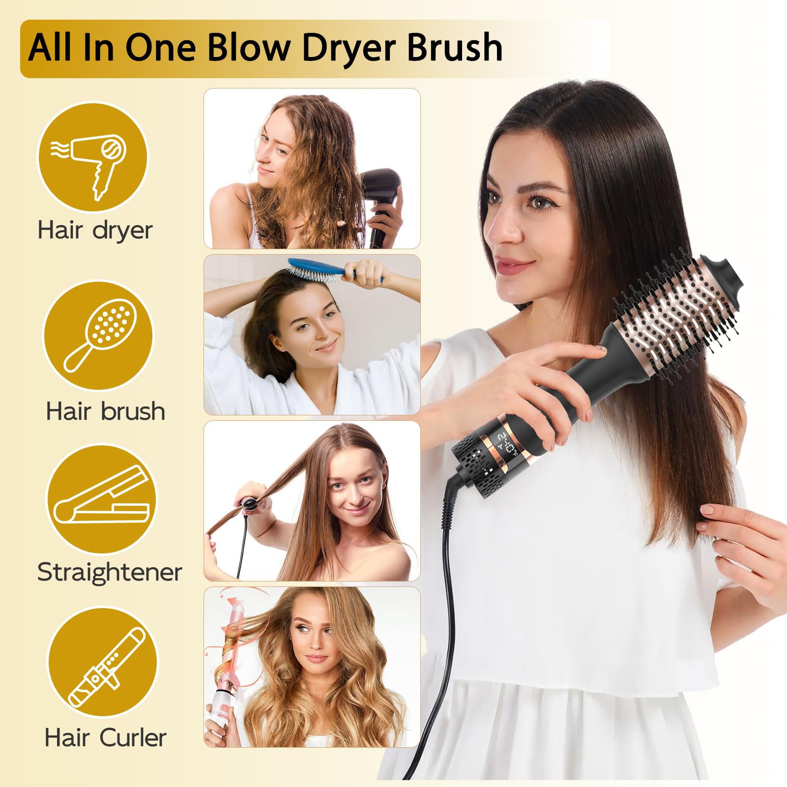 Nicebay Hair Dryer Brush Volumizer with Display Screen and Ceramic Barrel