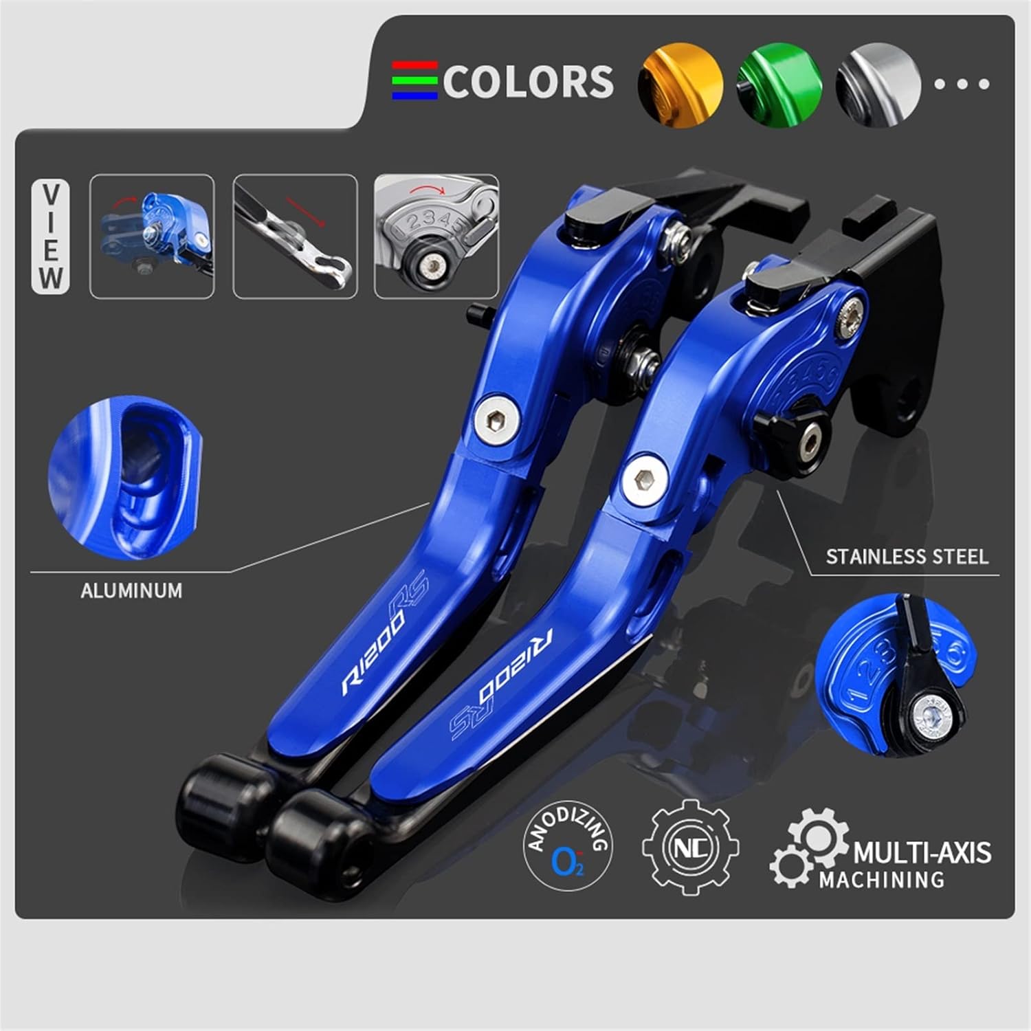 ブレーキ R1200RSロゴ付きオートバイ折りたたみ式拡張可能