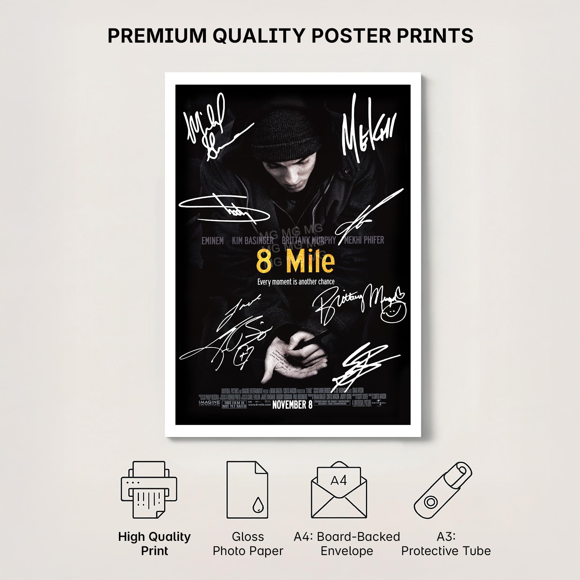 Mounted Gifts 8 Mile Cast Signed A4 Poster Photo Print Framed