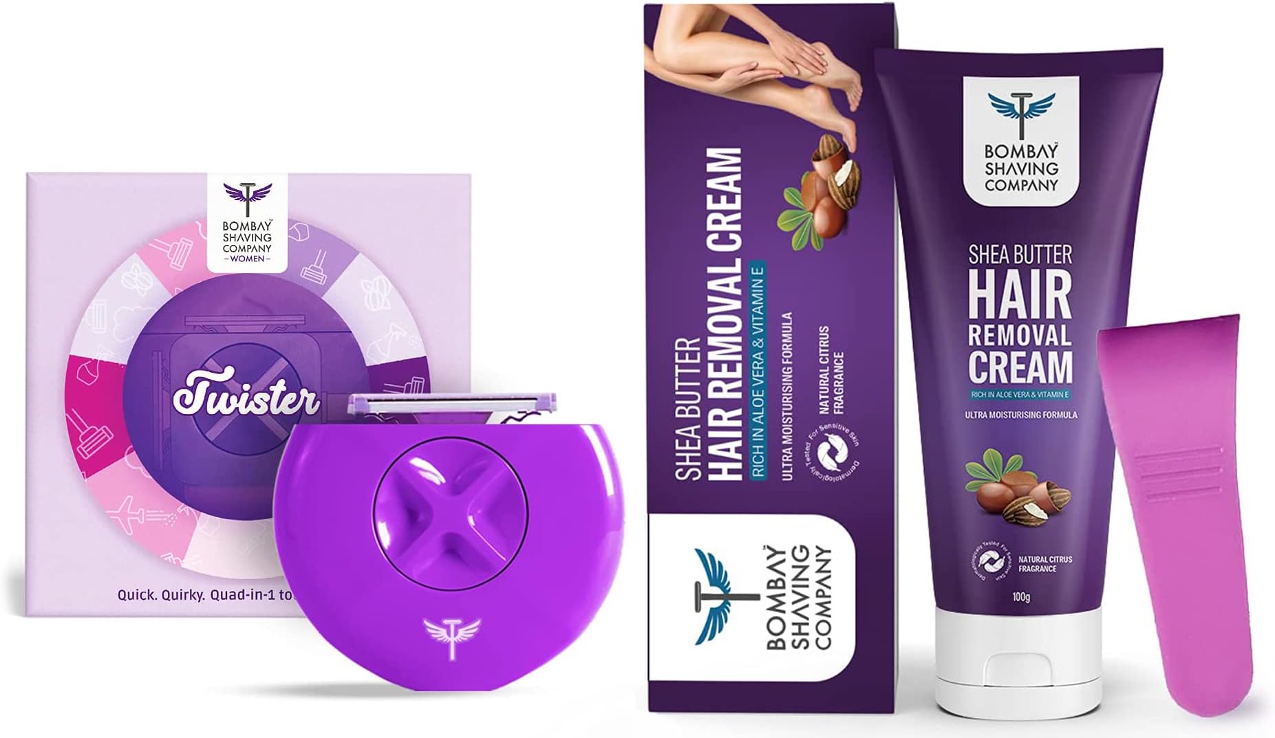BSC All In One Portable Razor For women & Shea Butter Hair Removal Cream For Women | Aloe Vera and Bisabolol, 1 Spatula | Suitable For Sensitive Skin | For Body & Legs