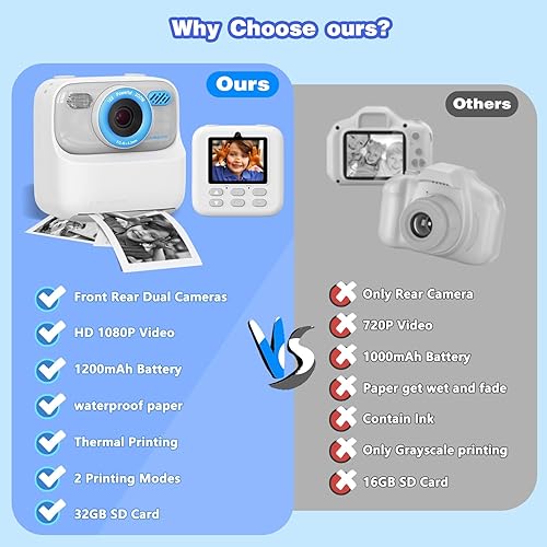 Miniatura 7 de masterbee Cámara para niños con impresión instantánea, regalos de cumpleaños para niñas y niños, juguetes de cámara digital para niños, video HD