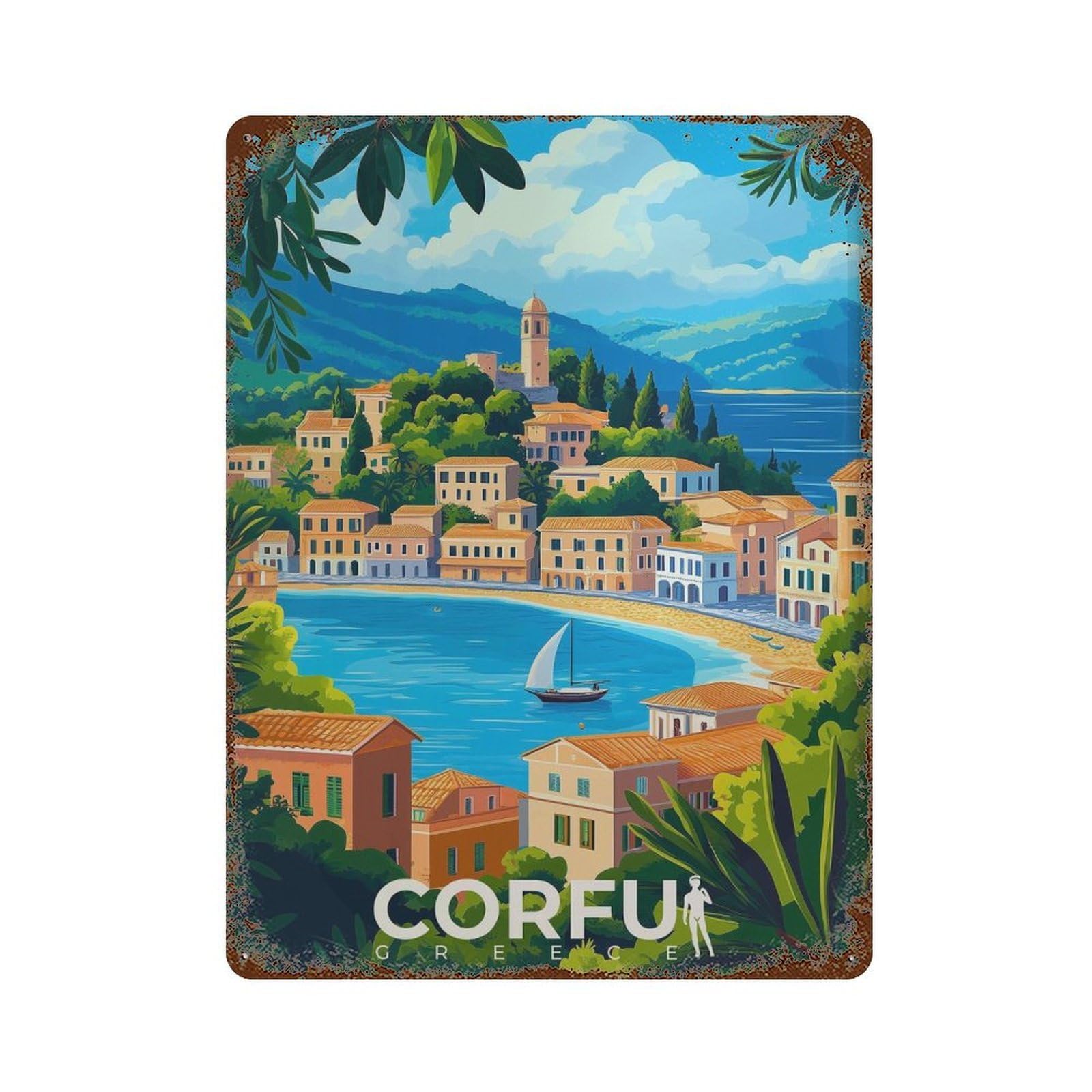 xiaoxiaoshen Corfu Greece Travel Mediterranean Island (2) Wall Decor Art Metal Tin Poster Modern Home Decor Art Home Bar Shop Decorations Vintage Sign 40x30cm