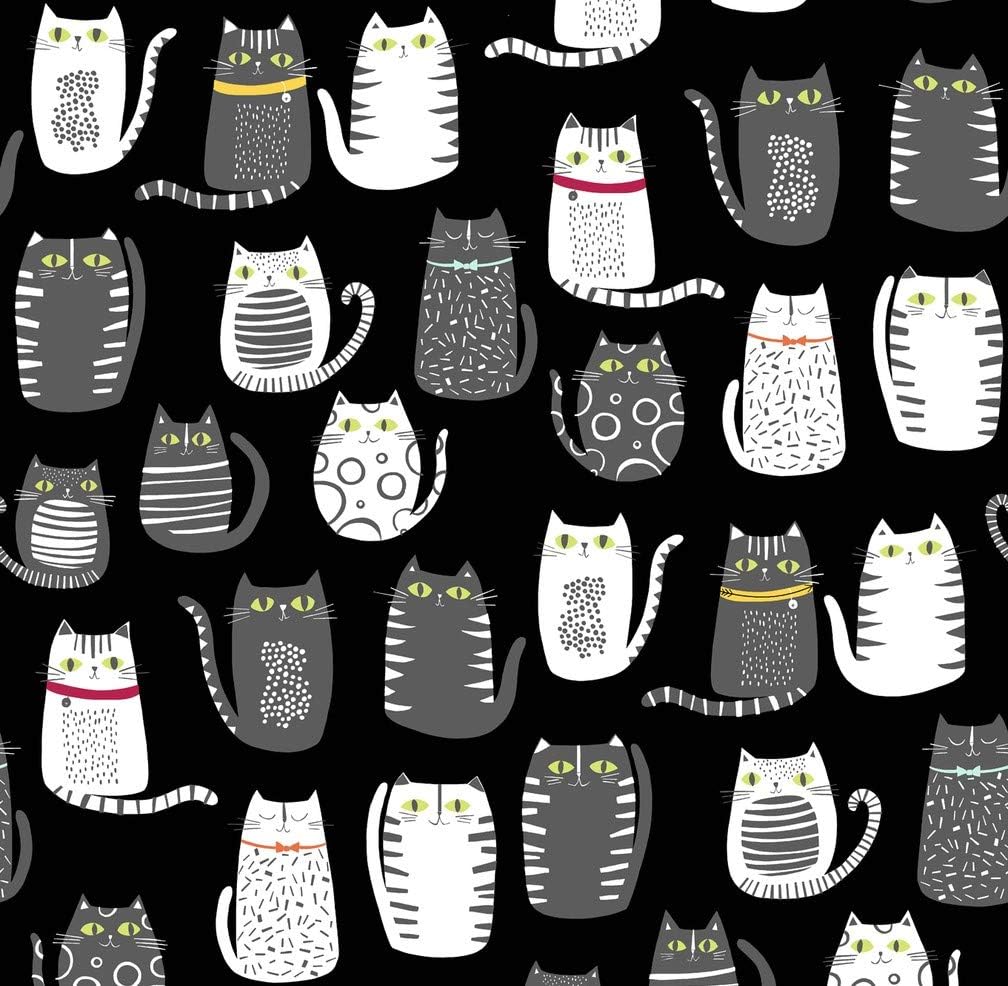 Cat Fabric - Cat Fish - Cats - Black- 100% Cotton - by The Yard