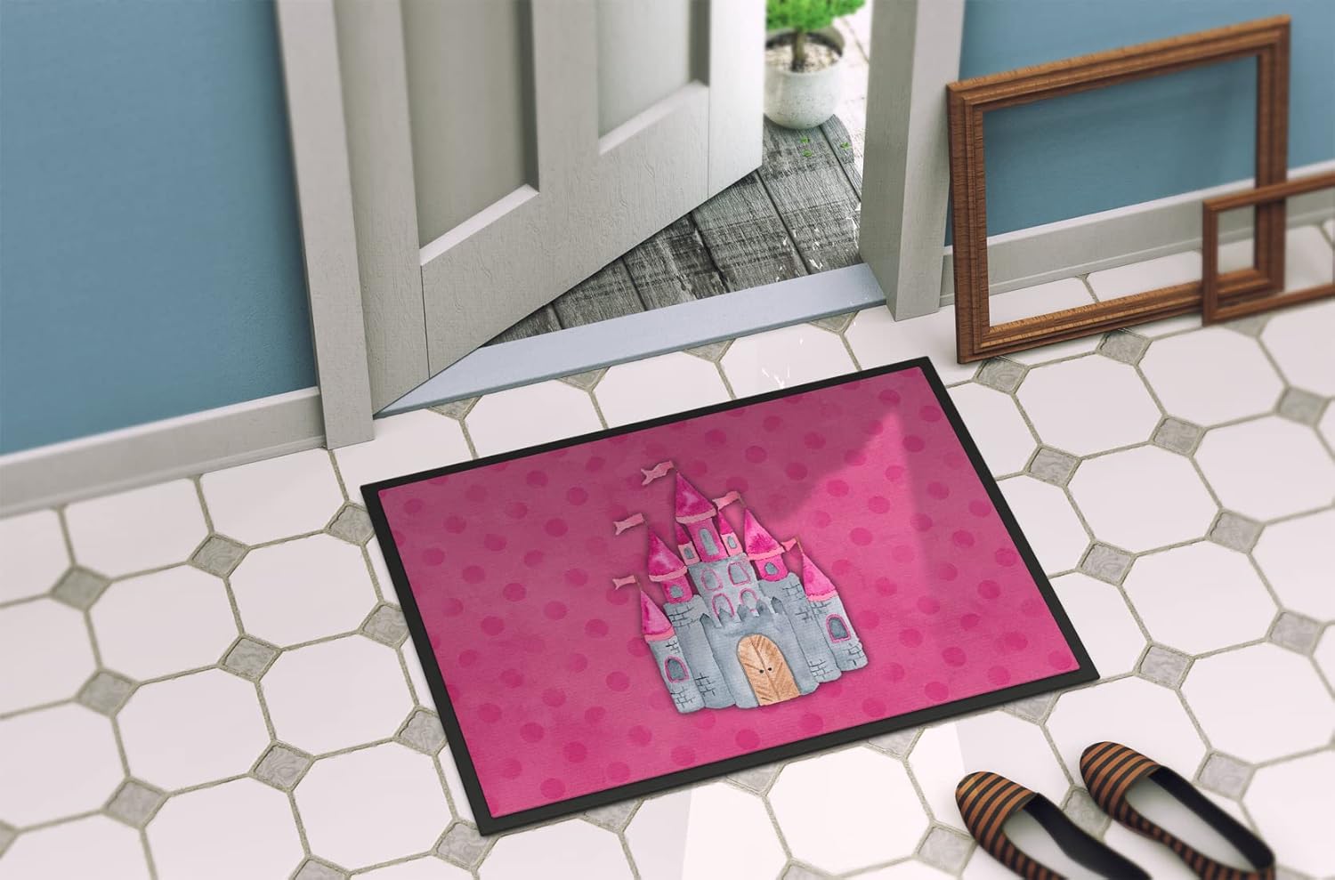 Caroline's Treasures BB7405MAT Princess Castle Watercolor Doormat 18x27 Front Door Mat Indoor Outdoor Rugs for Entryway, Non Slip Washable Low Pile, 18H X 27W