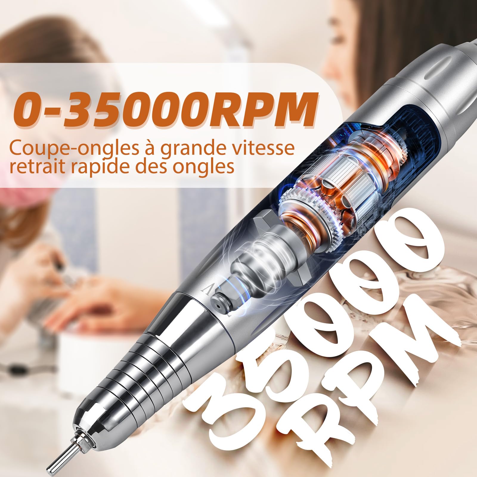 Ponceuse pour Ongles Professionnel 35000 Rpm : Ponceuse pour Ongles éLectrique 13 En 1 Avec Batterie de 4000 Mah - Lime à Ongles Professionnelle - Kit Manucure et PéDicure