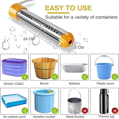 Miniatura 6 de Calentador de agua de inmersión de 2000 W, calentador de cubo instantáneo eléctrico portátil con cubierta protectora de acero inoxidable 304,