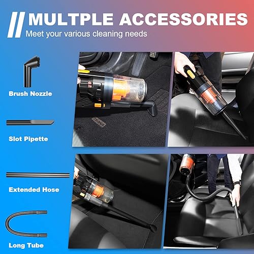 Miniatura 4 de Aspiradora portátil para automóvil, de alta potencia, 150 W7500 Pa, aspiradora de mano para accesorios interiores de automóvil, limpieza con húmedo