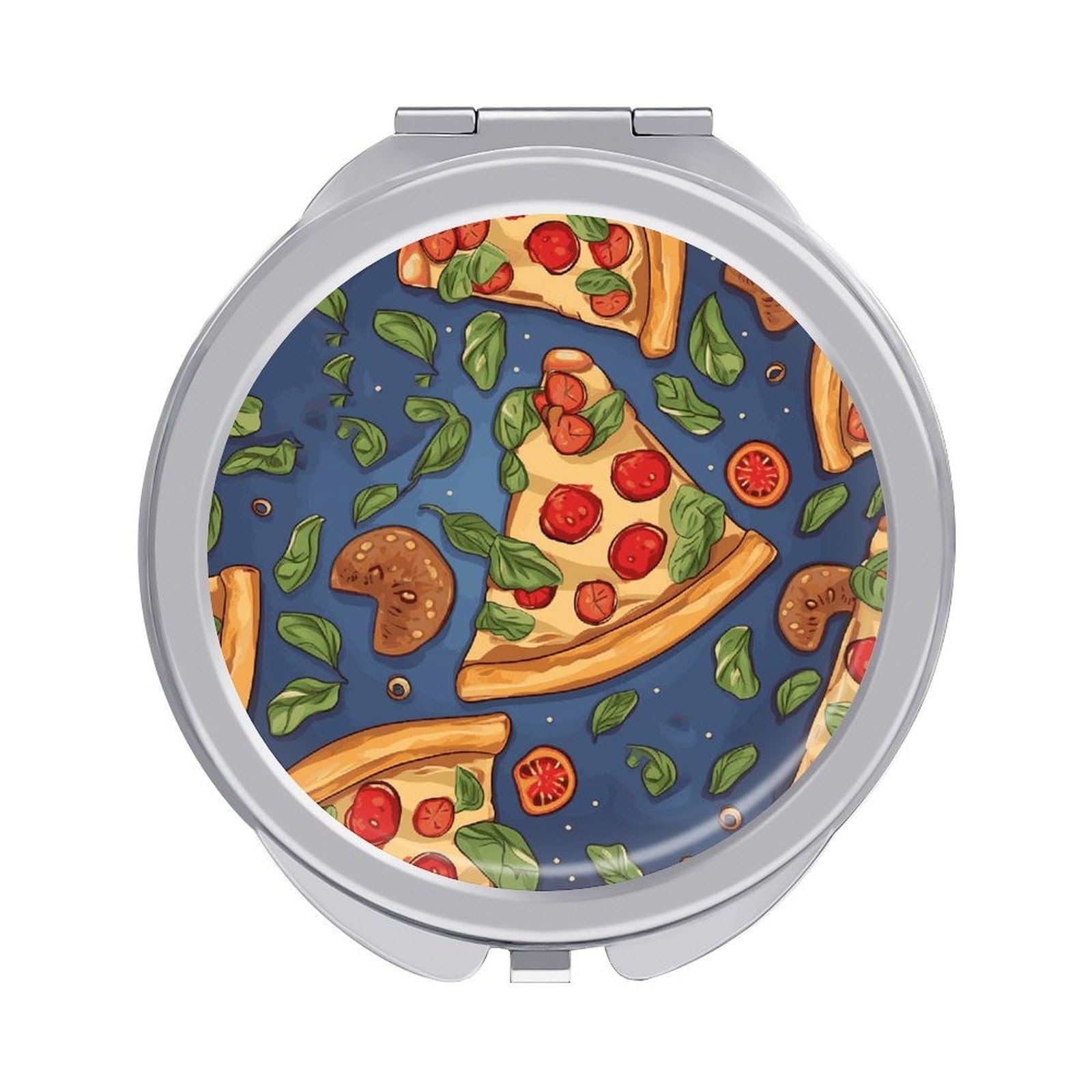 FekiLoot Pizza Travel Makeup Mirror 2 X /1 X Magnifying Slim Pocket Mirrors Compact for Purse Travel Makeup Mirrors for Pocket, Handbag, Purse Women Gift