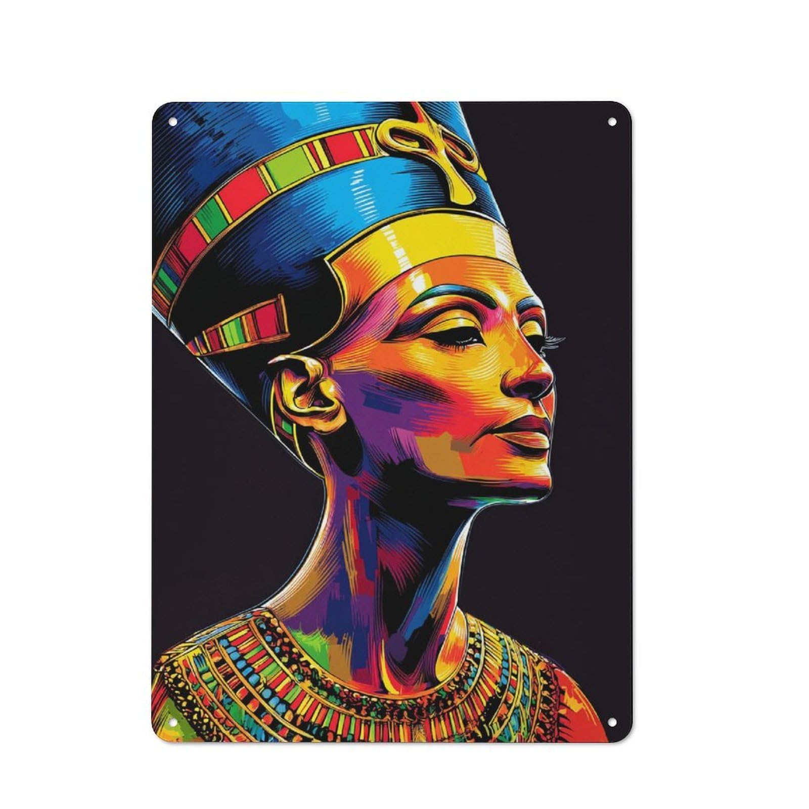 Junmoney Colorful Egyptian Queen Portrait -3 Metal Wall Sign With Design 40X30cm, Loft Style Studio Wall Art For Flat, Bar, Studio Or Gallery Wall