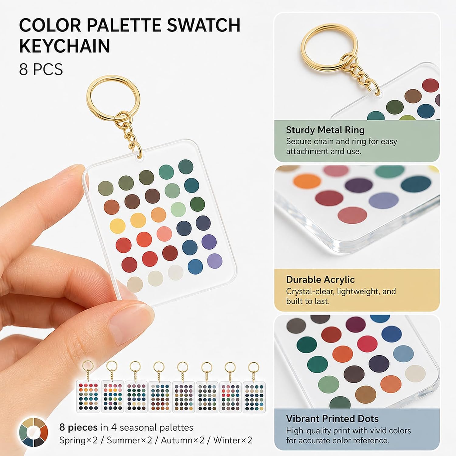 aadwiwk 8PCS Soft Autumn Color Palette Card, Seasonal Colors Analysis Swatches Keychain, Colors Swatches Color Analysis, Personal Style Development, Fashion Accessory Coordination
