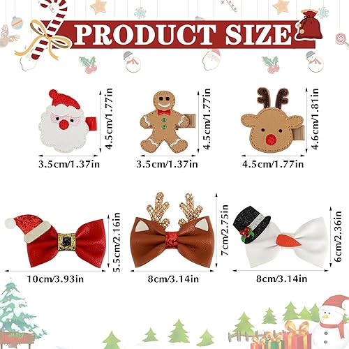 Miniatura 7 de Amaxiu 9 pinzas para el cabello de Navidad, cuernos para sombrero de Navidad, lazos para el cabello, lindos pasadores de pelo de Papá Noel, pan de