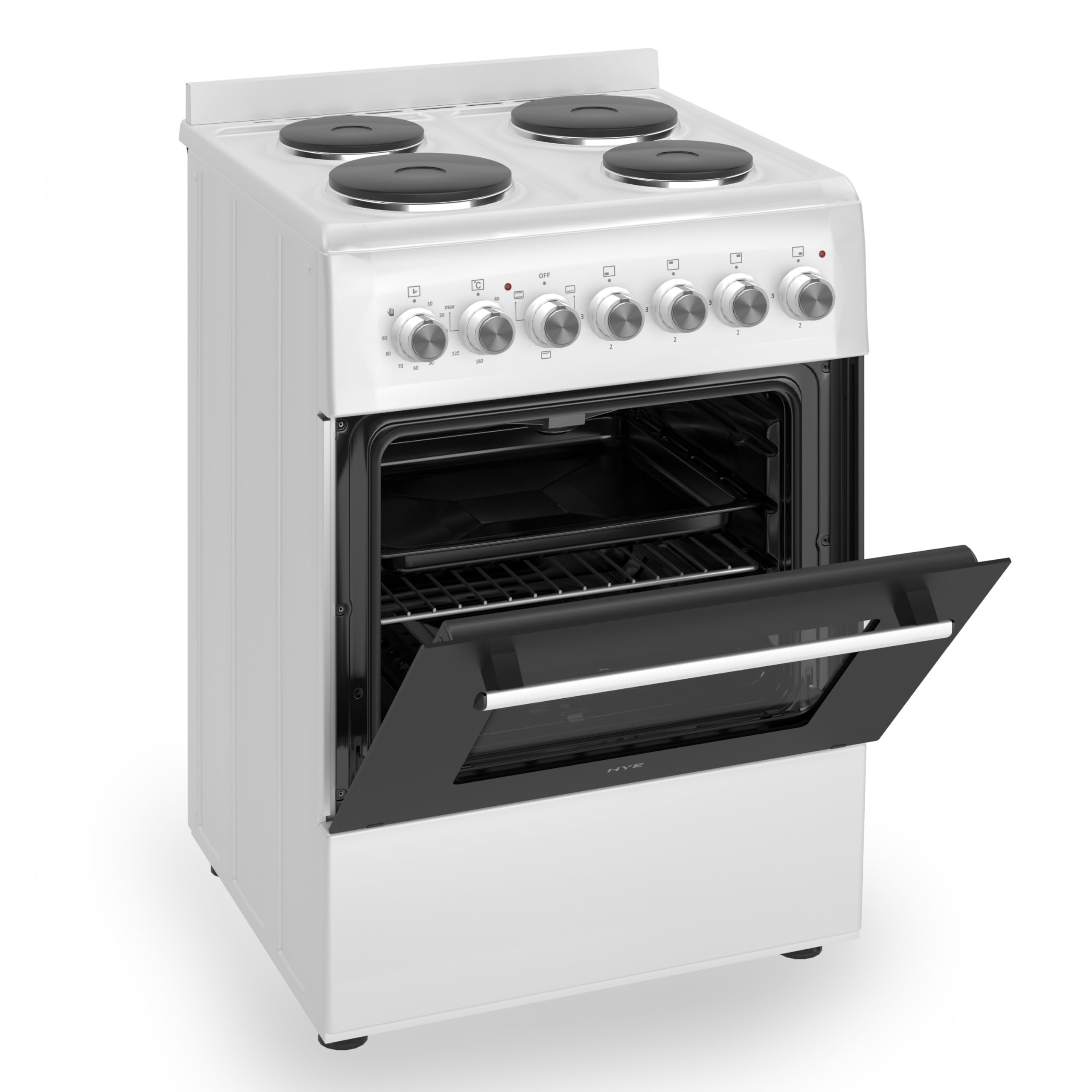 HYE Cooker - Electric Cooker, 4 Hotplates, 62L Electric Oven, A-Rated Energy Efficiency, 60cm Width, Freestanding Design, White, Ideal For Family Homes - C01FS60E17W — view 2