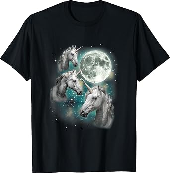 Three Unicorn Moon | 3 Magical Fantasy Mythic Horned Unicorn T-Shirt