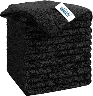 HOMEXCEL 12-Pack Black Microfiber Cleaning Cloths - Lint-Free, Scratch-Free, Super Absorbent Reusable Towels for Car, Kitchen, Home 11.5x11.5"