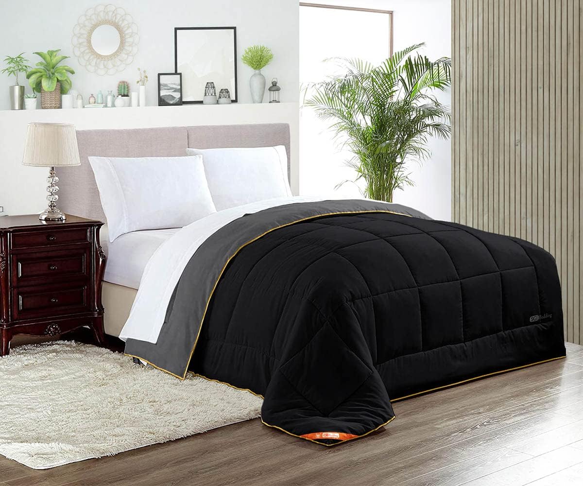 SGI bedding Down Alternative Palatial King Comforter Dark Gray/Black 300 GSM Plush Siliconized Fiberfill Duvet Insert Box Stiched Fluffy Comforter with Golden Piping : Home & Kitchen