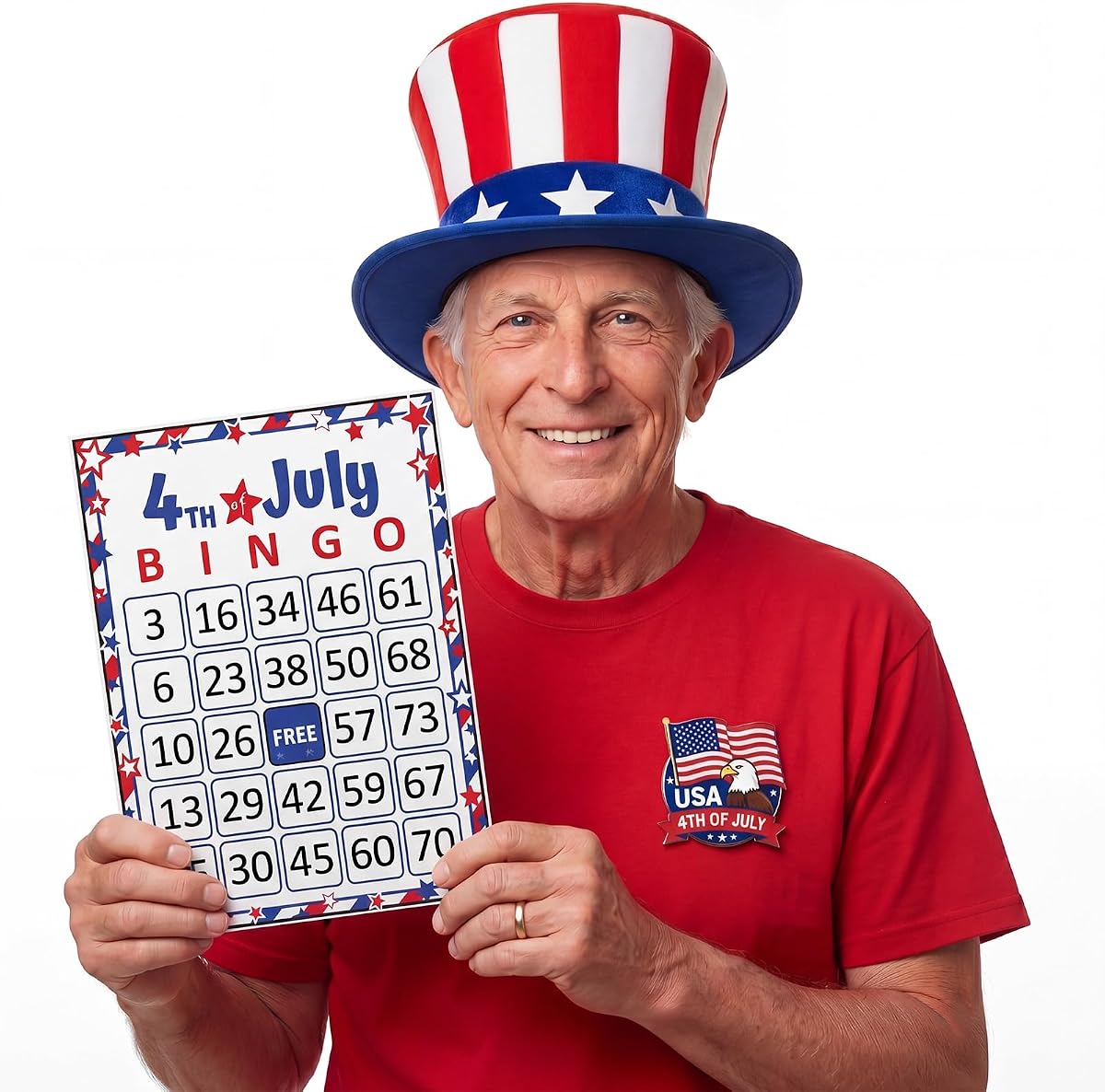 20 Pcs 4th of July Jumbo Bingo Cards Large Print Independence Day Bingo Games for Seniors, Family Patriotic Party Supplies