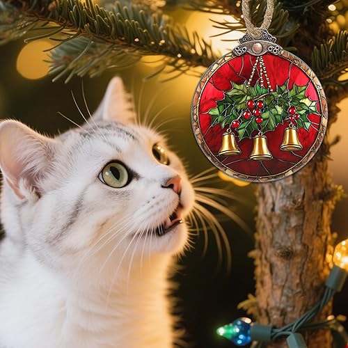 Miniatura 5 de Decoraciones navideñas de vitrales, campanas doradas, regalo para ventana, árbol de Navidad, adornos colgantes retro rojo para atrapasoles, regalos