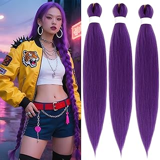 Purple Braiding Hair 26 Inch Pre Stretched Synthetic Braiding Hair for Braids, Rumi Hair 3 Packs Purple Hair Extensions for Braids DIY Ponytail Cosplay Halloween Costumes (26 Inch 3 Packs)