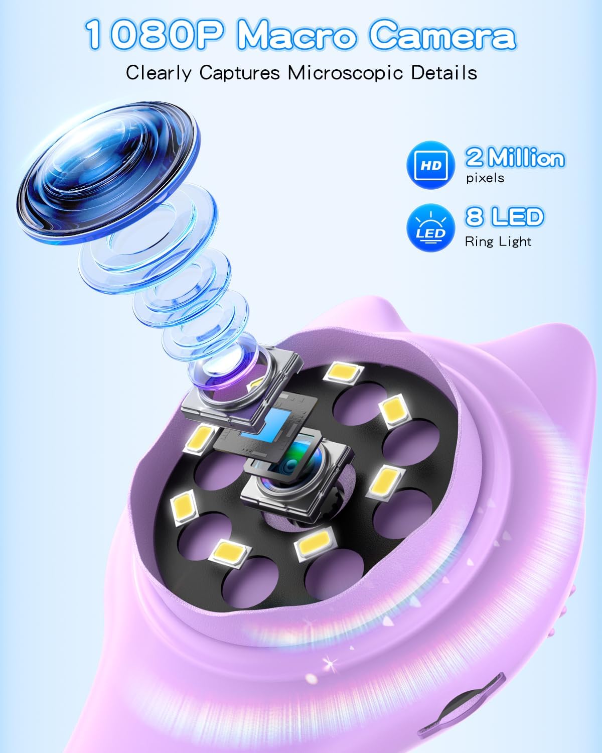 Kids Microscope Handheld, Autofocus 500X 1080P Microscope for Kids Digital, Mini Portable Pocket Miniscope Kids Toys for Ages 3 4 5 6 7 8 9 10 11 12 Year Old Boys Girls, Purple