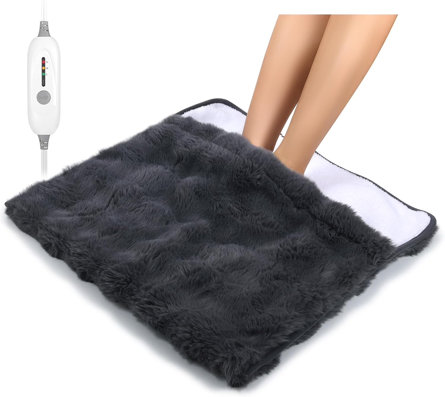 Electric Foot Warmer, Luxury Faux Fur Heating Pad for Feet Pain Relief Cramp, Heated Foot Warmer for Under Desk & Bed with 3 Heat Settings & 2H Auto-Off, ETL Certified, 20x22 Inch, Dark Grey