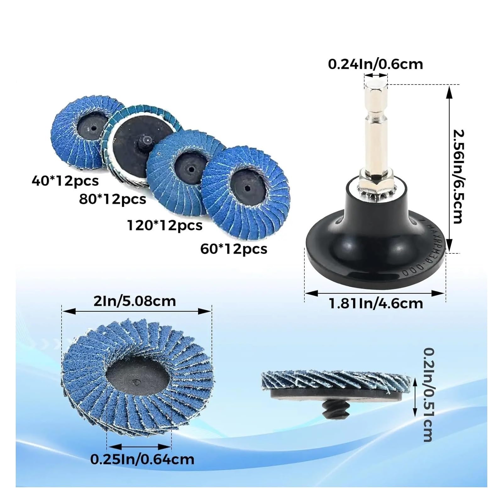 48 pezzi 40 60 80 120 per grana 2 "disco lamellare e 1/4" supporto per cuscinetto con gambo mole trapano smerigliatrice levigatura lucidatura metallo legno plastica