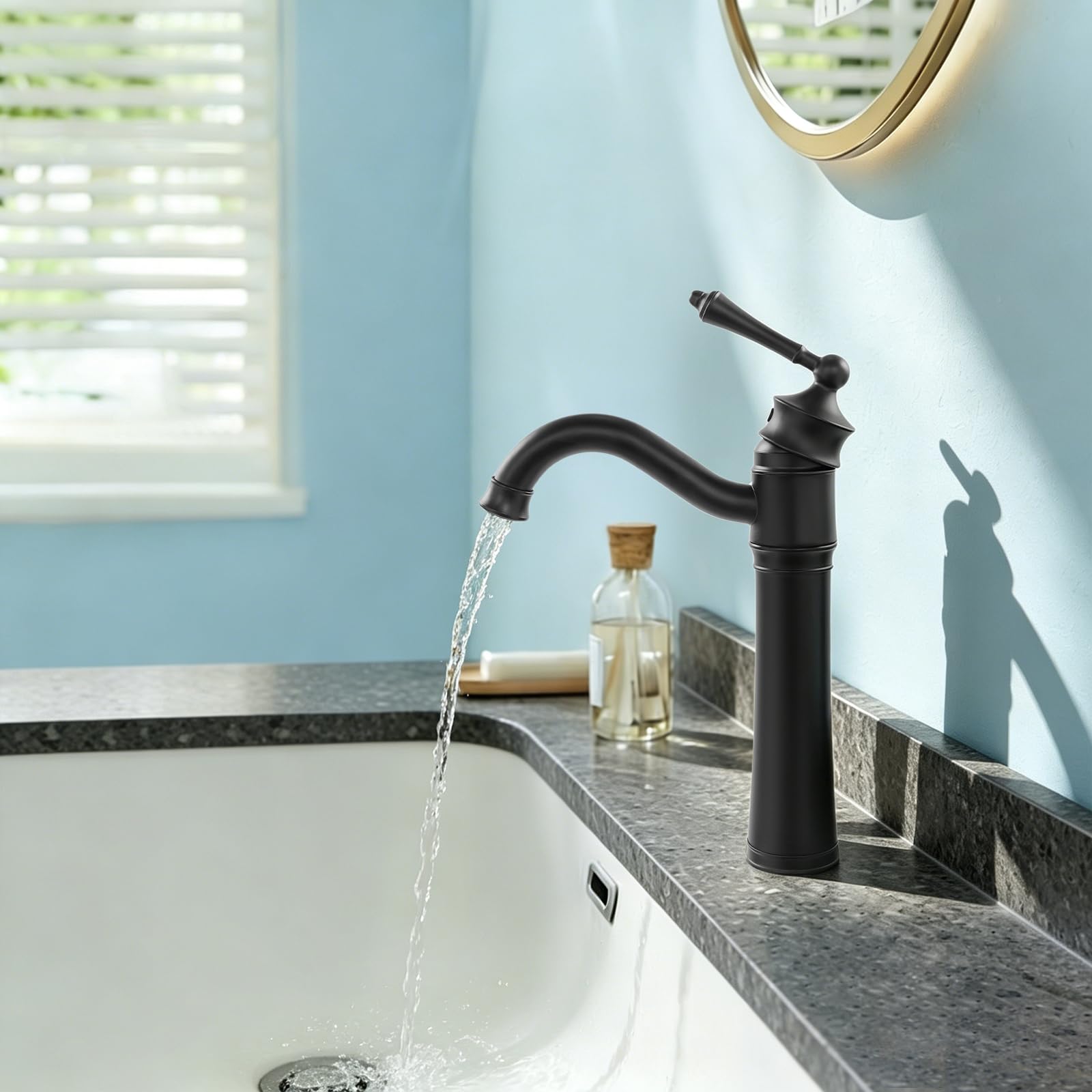 Rubinetto del bagno, Miscelatore Lavabo Nero, Girevole a 360 Gradi,