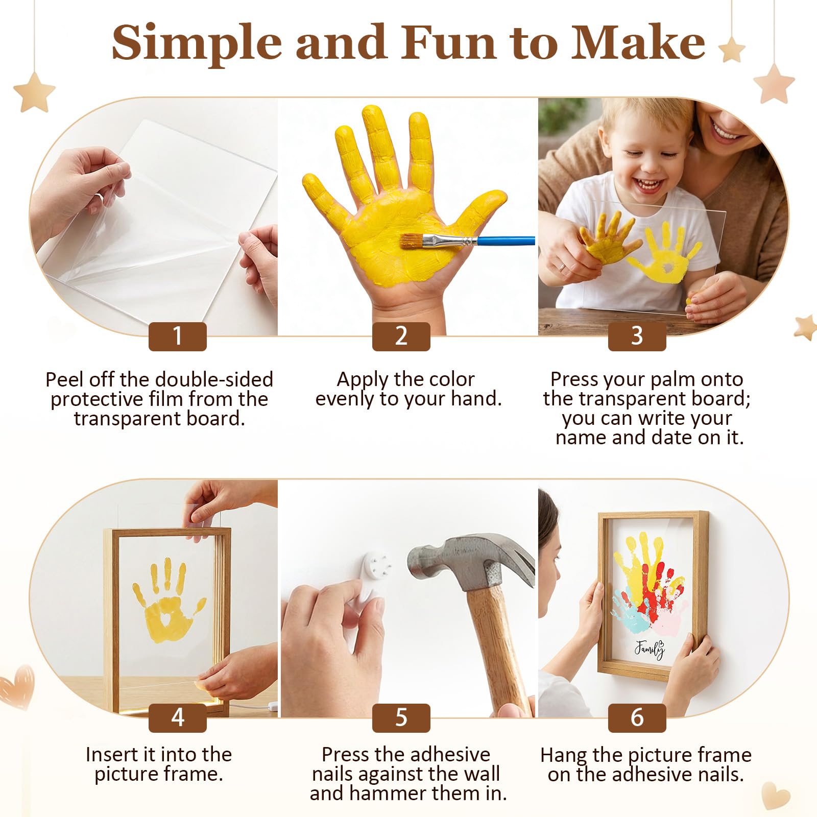 Cadre LED en Bois Kit Empreinte Famille Bébé Souvenir Personnalisé Décoration Murale Cadeau Naissance