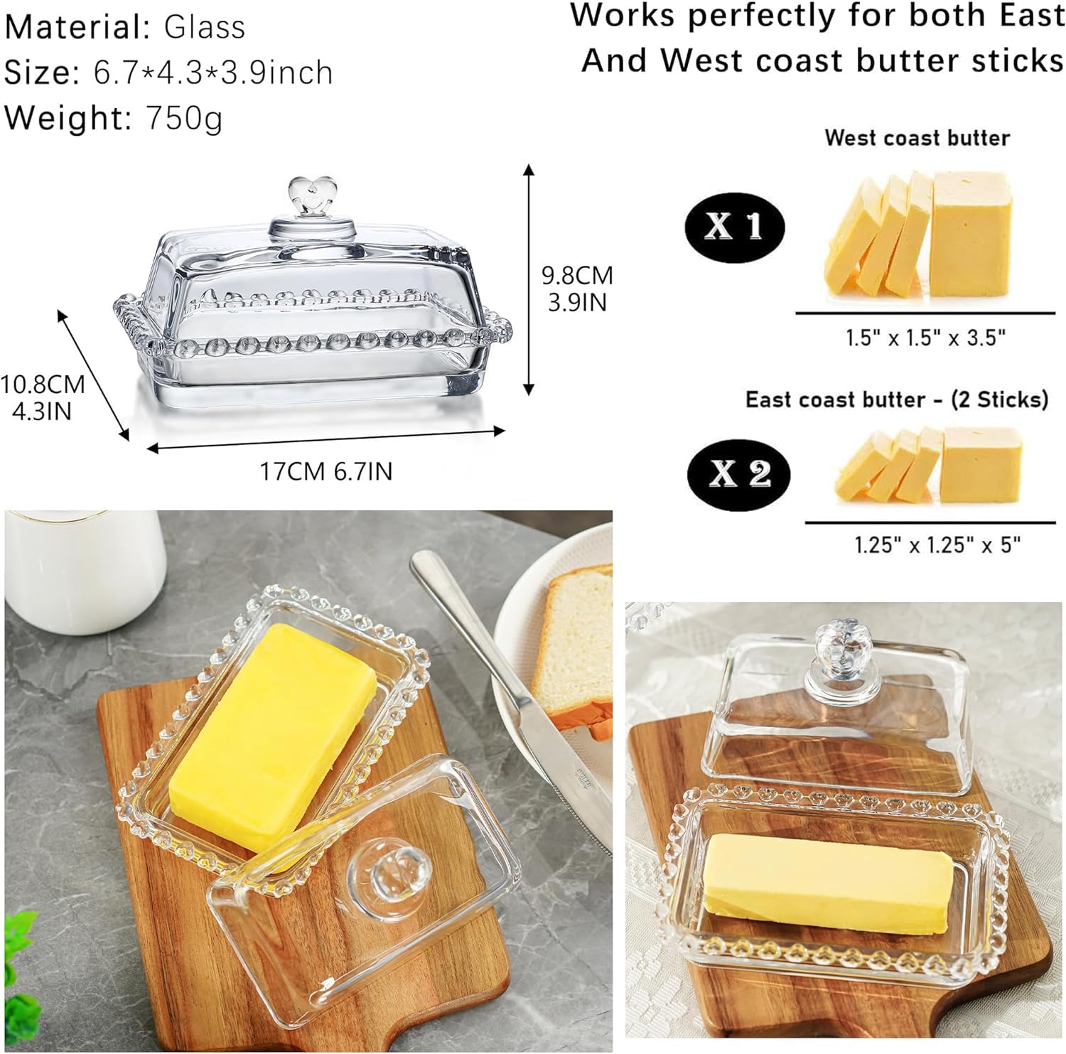 Burriera in Vetro, Contenitore per Burro da Cucina, Igienica Con Fresh-Contenitore per Torte, 100% Senza BPA - Per 250 g di Burro Fresco