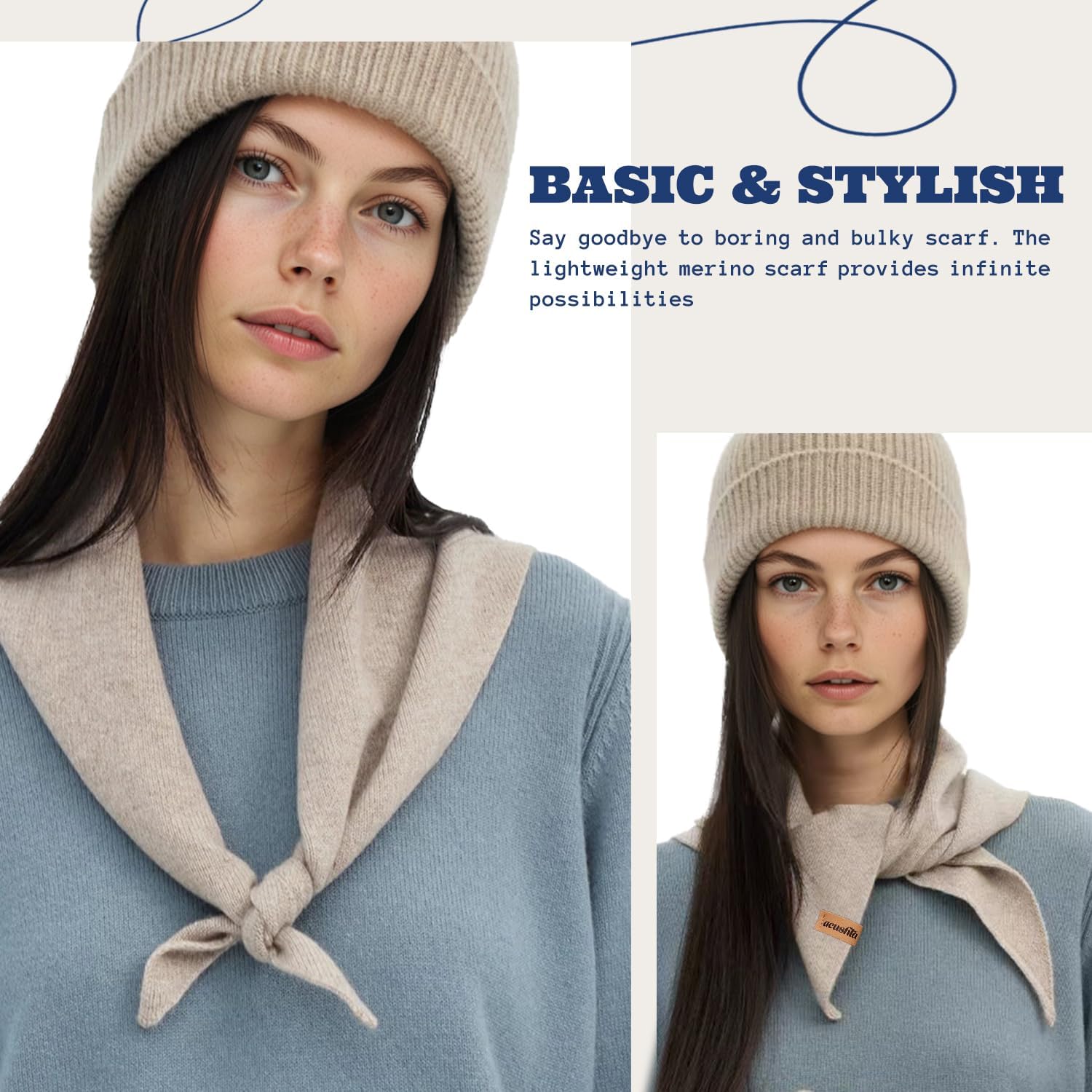 ACUSHLA 100% Merino Wool Triangle Scarf for Women Winter Neck Gaiter Warmer Knit Hooded Scarf Soft Warm Neck Wrap - Image 2