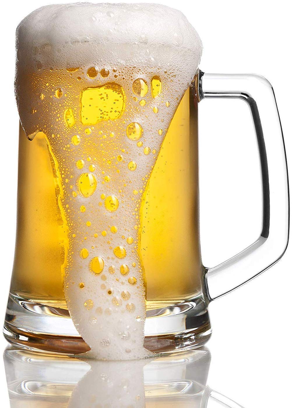 HROY Beer Glass Set of 2 Classic Design - Glass Beer Mug Heavy Base (Beer Glass with Handle 400ML, 2)