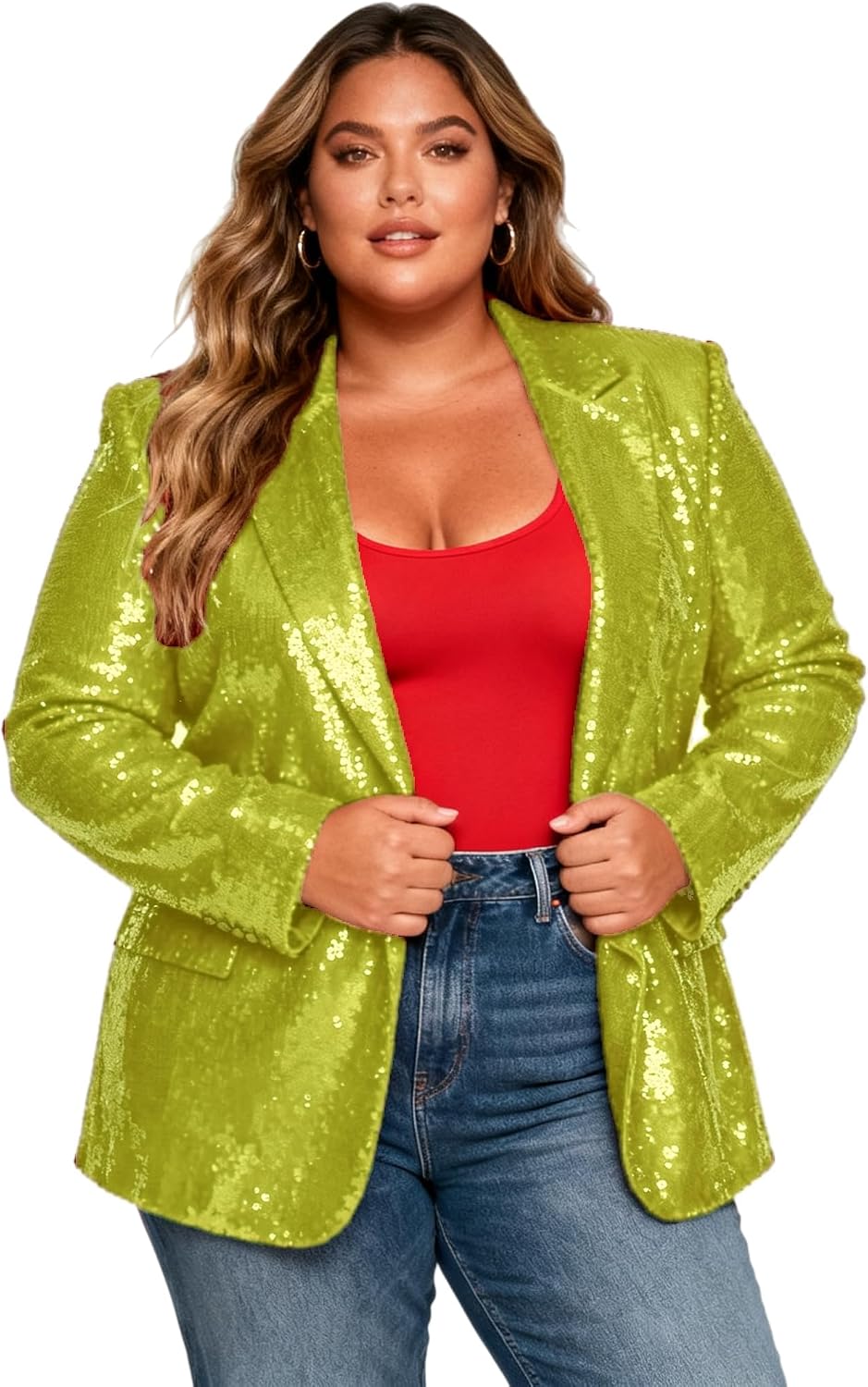 Plus Size Sequins Women Glitter Suits Jacket Blazers Party Sparkly Cardigan Coat Christmas