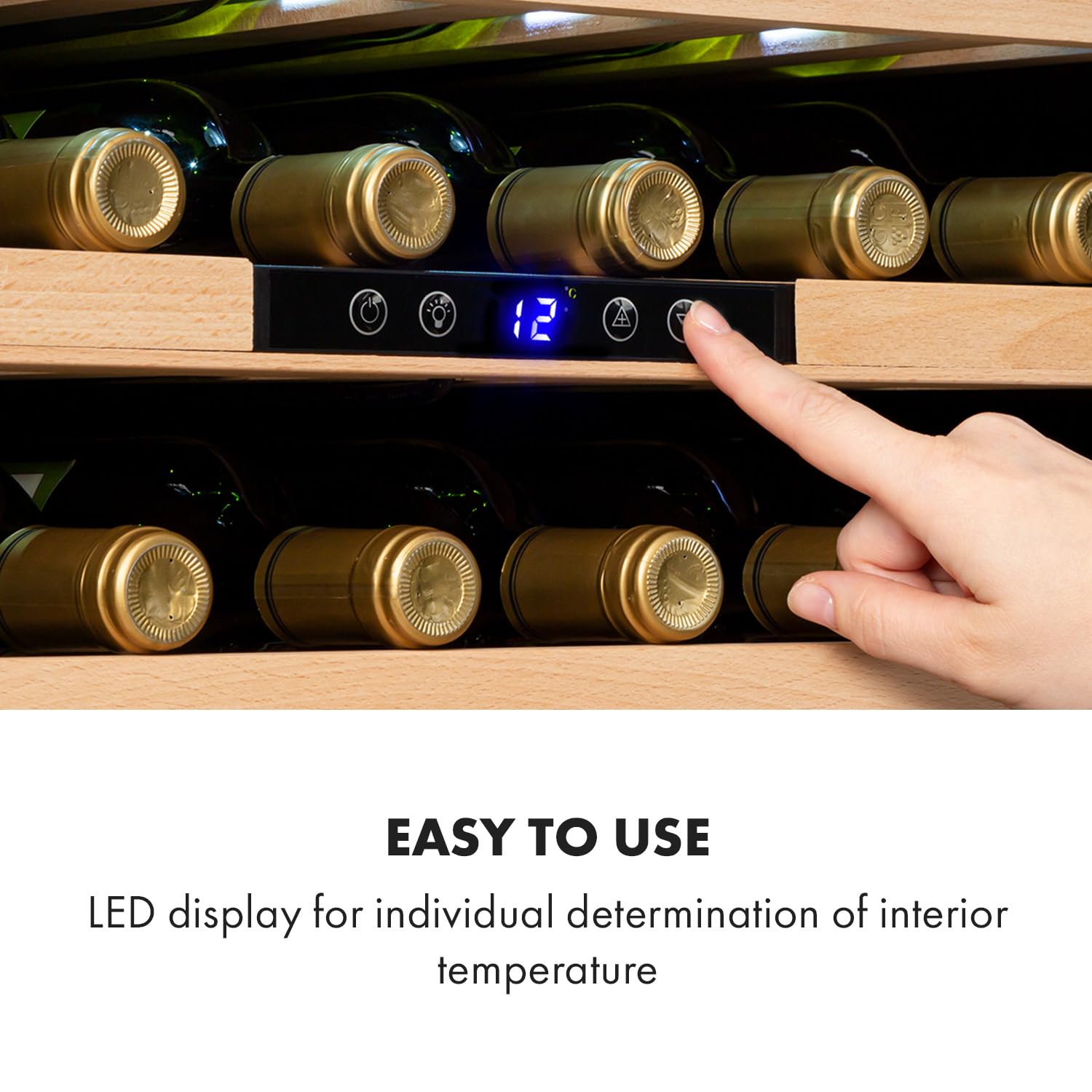 KLARSTEIN Vinsider Built-in Wine Cooler Drinks Fridge, nevera para vino de una zona, botellas de vino prosecco y cerveza, panel táctil, para interior/exterior, 5-22°C, 24 botellas, blanco