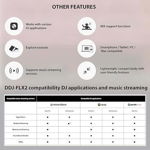 Miniatura 6 de Pioneer DJ AlphaTheta DDJ-FLX2 Paquete de controlador DJ compacto de 2 canales con estuche, cable para instrumentos y paño de pulido Austin Bazaar