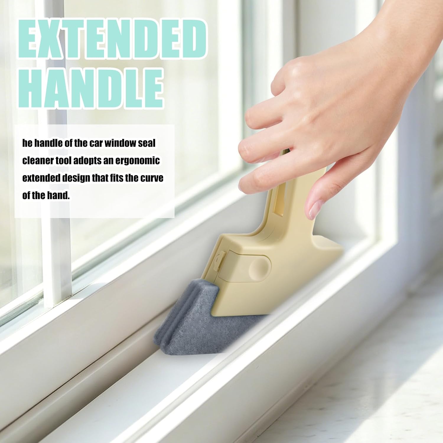 3PCS 4-in-1 Magic Window Track Cleaner Tool,Upgraded Car Window Sill Cleaner Tool with Long-Handle Design,Detachable Car Windows Groove Cleaning Brush with Scraper/Shovel/Small Brush