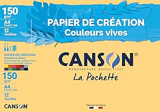 CANSON Bolsa de papel de creación de color A4, 12 hojas de 150 g/m², colores vivos surtidos