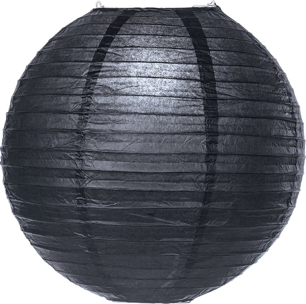 Luna Bazaar Paper Lantern (14-Inch, Parallel Style Ribbed, Black) - Rice Paper Chinese/Japanese Hanging Decoration - for Home Decor, Parties, and Weddings
