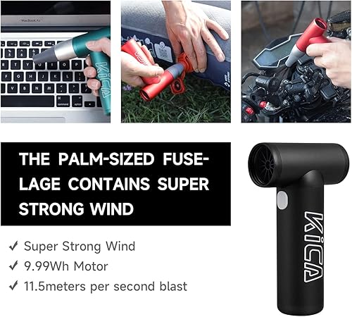 Miniatura 6 de Kica Jetfan 1.0 - Plumero de aire inalámbrico portátil para computadora, tareas domésticas, barbacoas, exteriores, campamentos, barbería, automóvil,