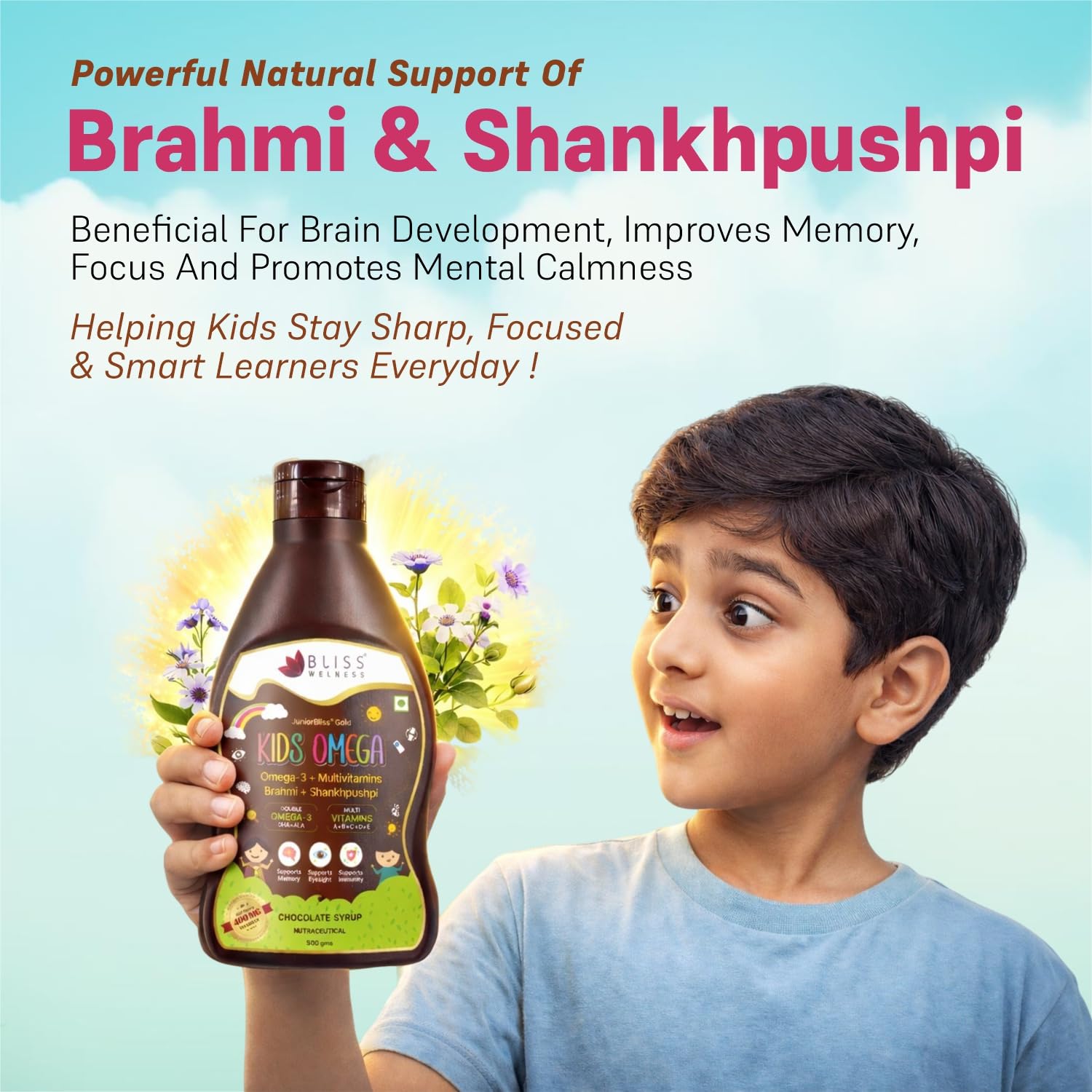 Bliss Welness Junior Bliss Kids Omega 3 6 9 + Multivitamins | Omega-3 DHA EPA ALA Vitamin A C D E | Focus Concentration Memory IQ Eyesight Immunity Brain Health Supplement (500 GM) — Amazon image 6
