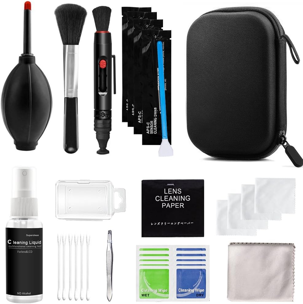 Cleaning Kit, Professional Camera Cleaning Kit for Optical Lens and Digital SLR Cameras Including Canon EOS 1300D, Canon EOS 700D, Nikon D3300, Olympus, Sony Alpha, FUJIFILM (With Waterproof EVA Case)