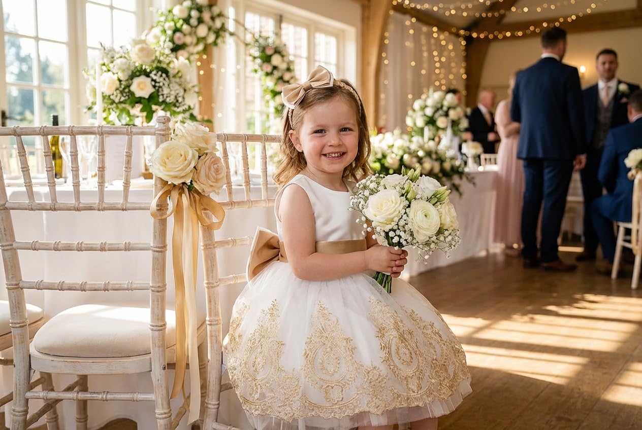 TUIJI 0-6T Big Bowknot Toddler Baby Girls Formal Dresses Pageant Party Lace Embroidery Dress with Headwear