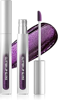 Brillo de labios con purpurina, color morado oscuro, metálico Shimmer líquido, duración de 24 horas, resistente al agua, no se pega, brillante brillo de labios, muy pigmentado, brillante, maquillaje