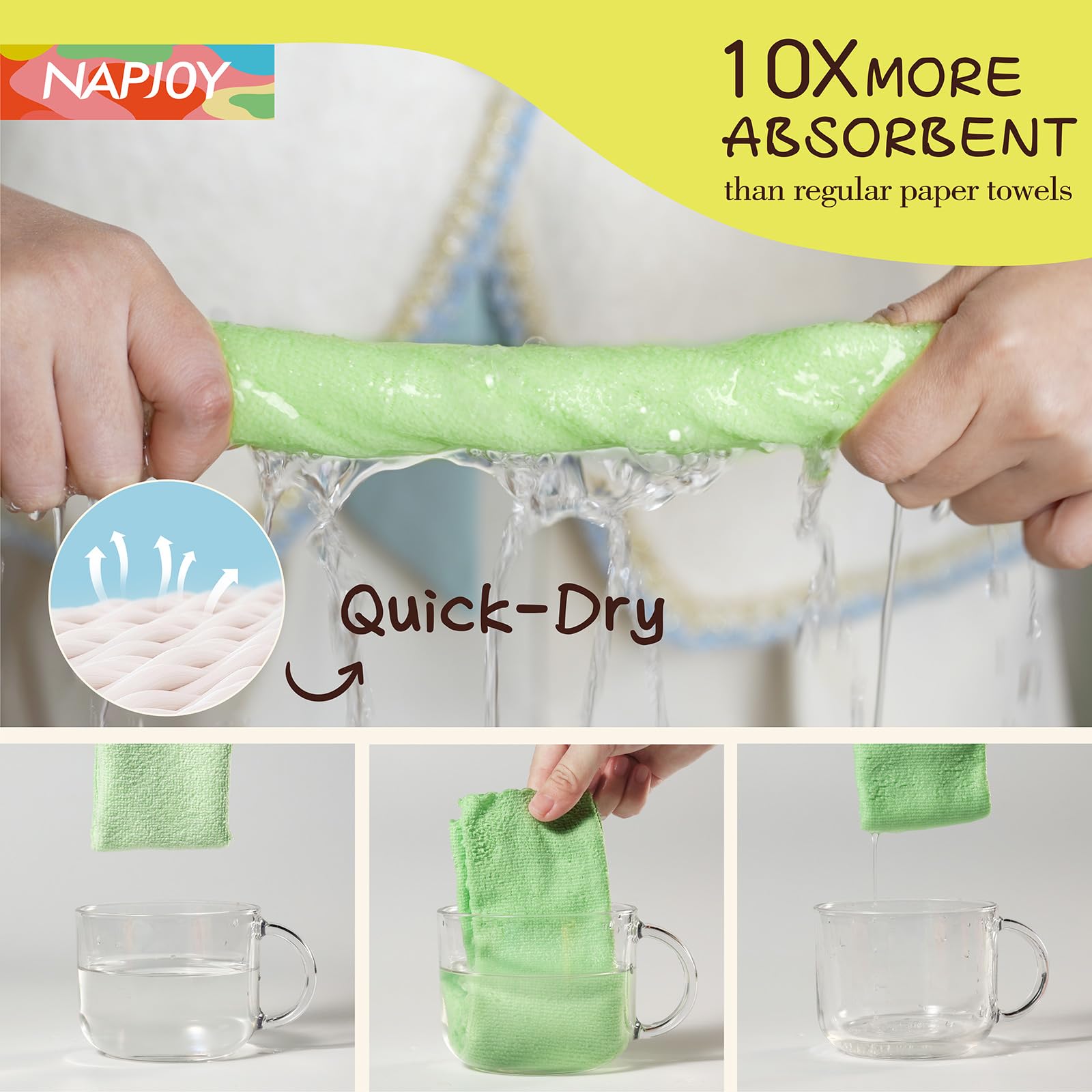 Napjoy Rollo de paño de limpieza de microfibra, toallas de papel reutilizables fáciles de quitar, paquete de 75 paños de microfibra ultra suaves para cocina, limpieza, ventana, coche, jardín, baño,