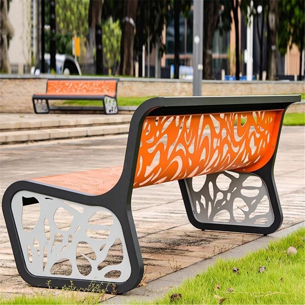bancas de Patio Exterior Outdoor Backrest Bench, Steel Garden Chair with Openwork Pattern, for Balcony Terrace Leisure Benchs(Large)