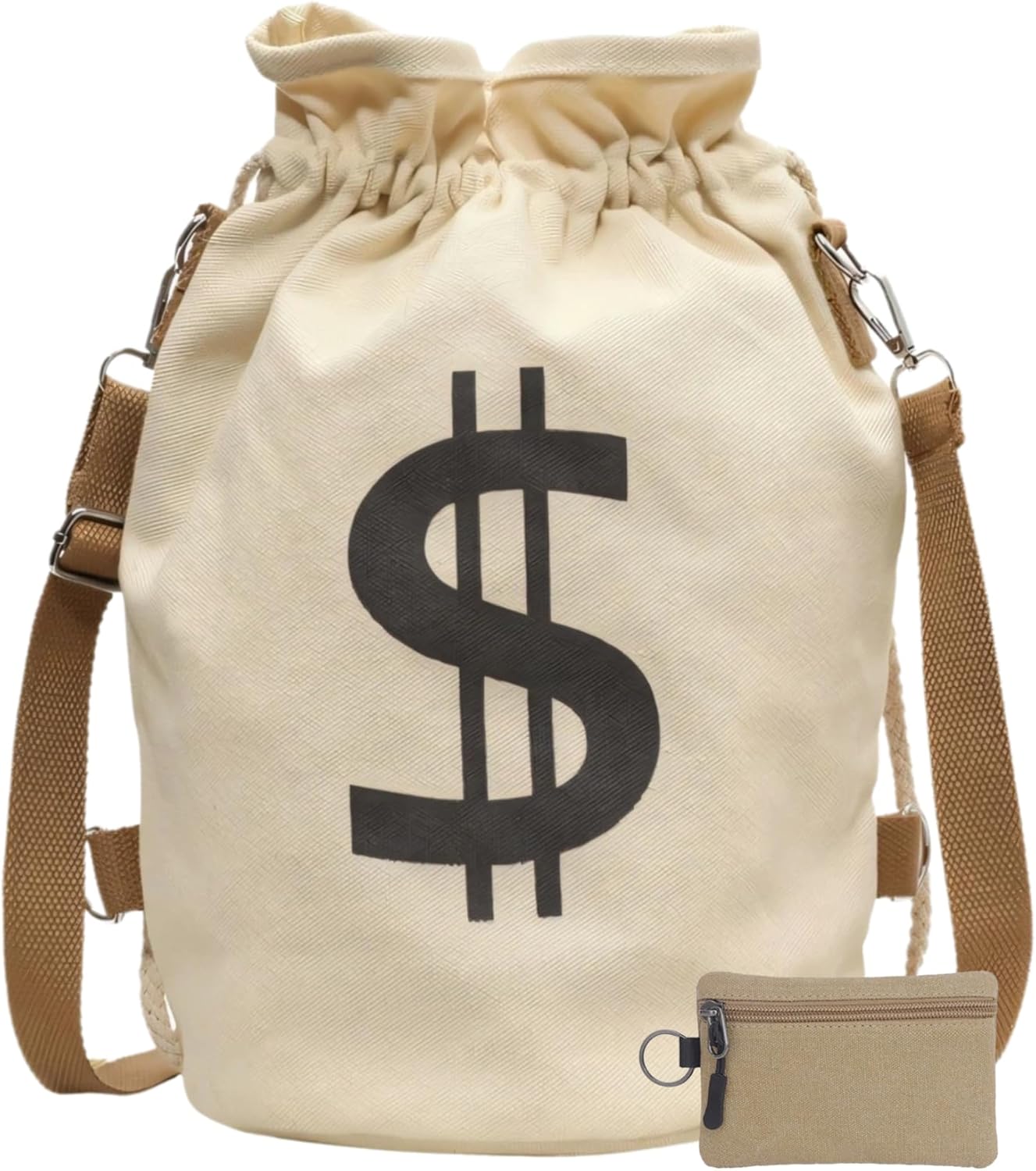 Novelty Canvas Drawstring Backpack with Dollar Sign Print, Lightweight Cinch Bag for Gym Sports Beach Travel, Great Gift for Any Occasion (9.5" x 12.6")