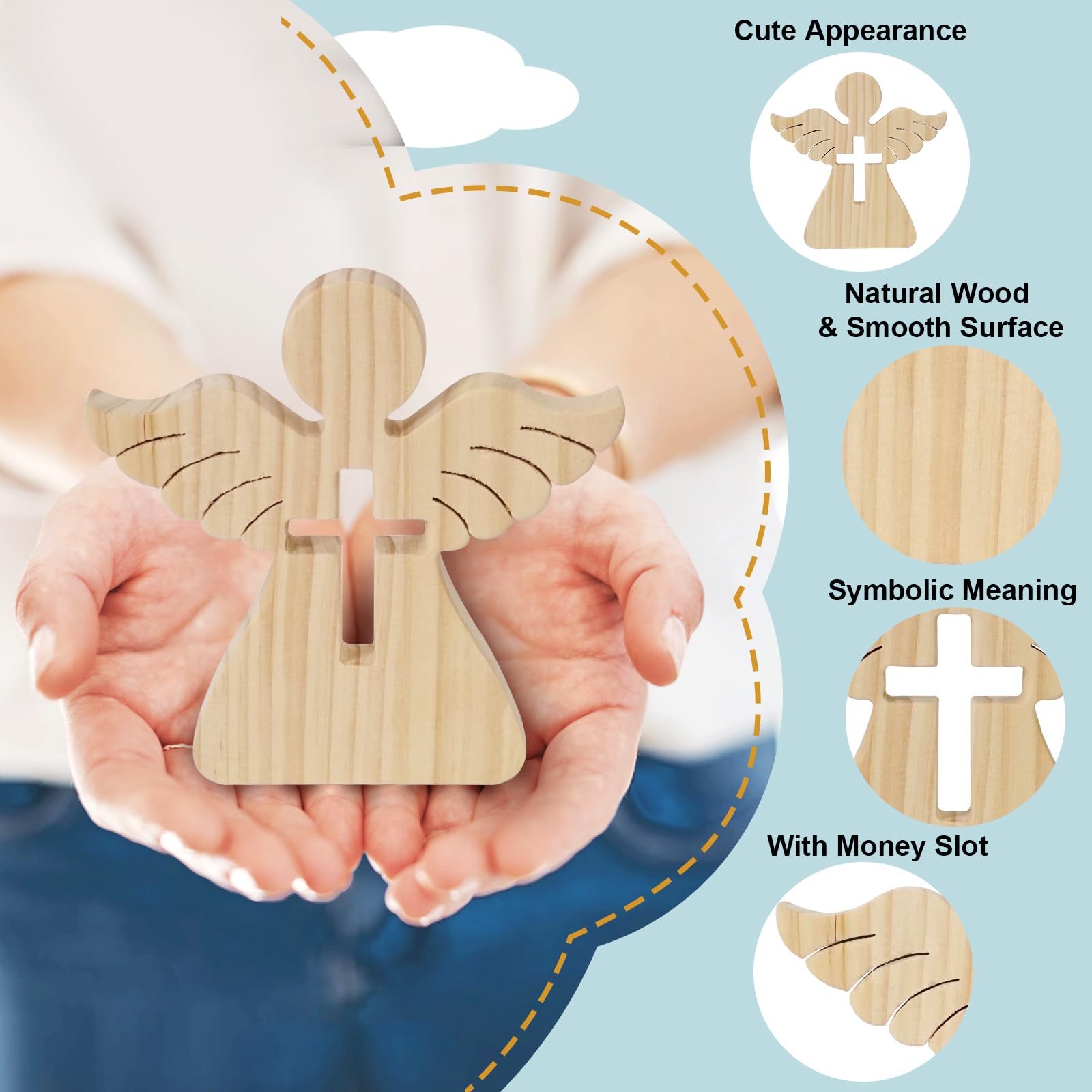 Parastar Ange Gardien Décoration Bois Figurine Poche Baptême Gravure Filles Garçons